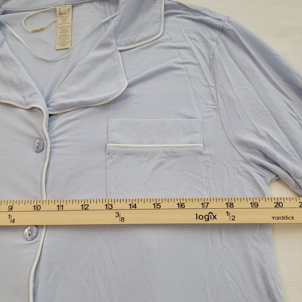 Womens Light Blue Pajama Set Long Sleeve Button Down Pants Piping Sleepwear XL - Picture 5 of 11